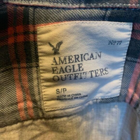 American Eagle plaid lined S broken in soft button down shirt - Picture 3 of 3